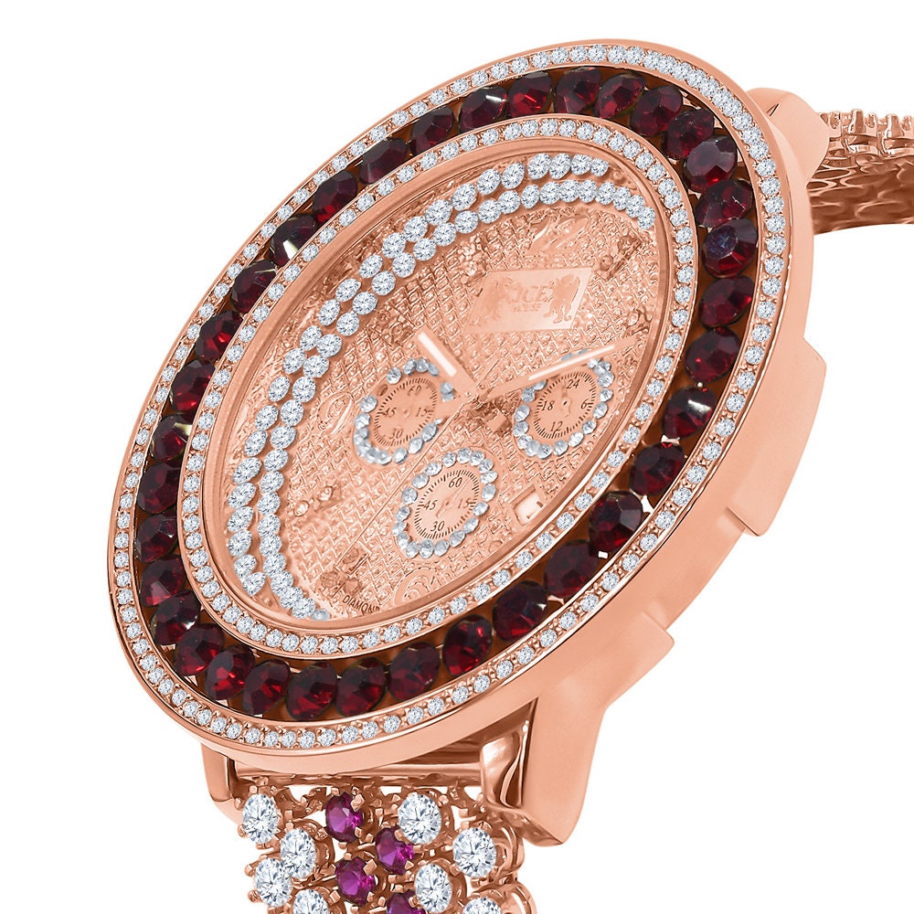 Real Diamond Dial 18K Rose Gold Finish Mens Classy Stainless Steel Back Full Iced Out Custom Watch W/Date