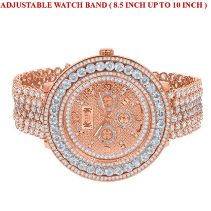 Mens Watch 60 mm XL Genuine Diamond Dial Solitaire Rose Gold Adjustable Custom Watch W/Date Function