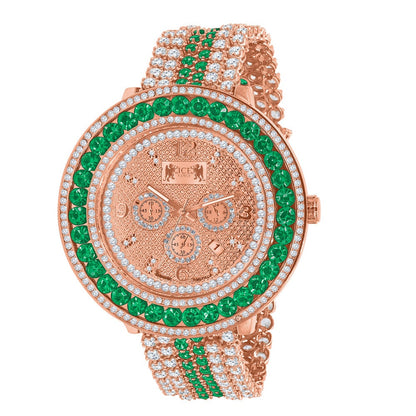 Green Solitaire Watch 60 mm XL Genuine Diamond Dial Rose Gold Adjustable Custom Watch W/Date Function