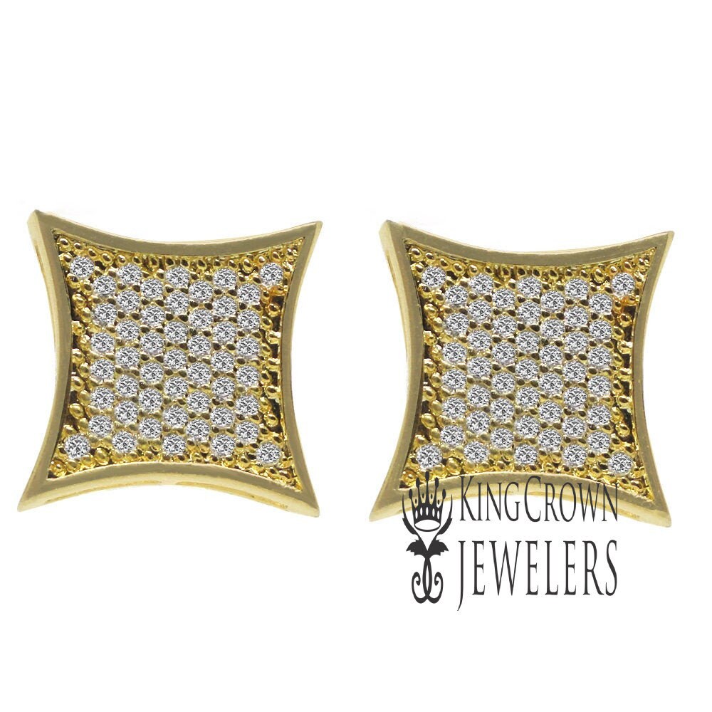 New Kite Square 12 mm Screw Back 10k Yellow Gold Finish Unisex Stud Earrings