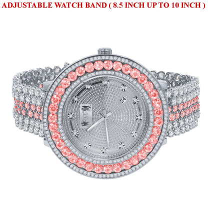 Exclusive Custom Time Piece Celebrity Inspired Lab Diamonds White Gold Tone Iced Out Khronos Jo Rodeo Watch W/Date Function