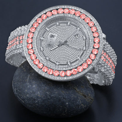 Exclusive Custom Time Piece Celebrity Inspired Lab Diamonds White Gold Tone Iced Out Khronos Jo Rodeo Watch W/Date Function
