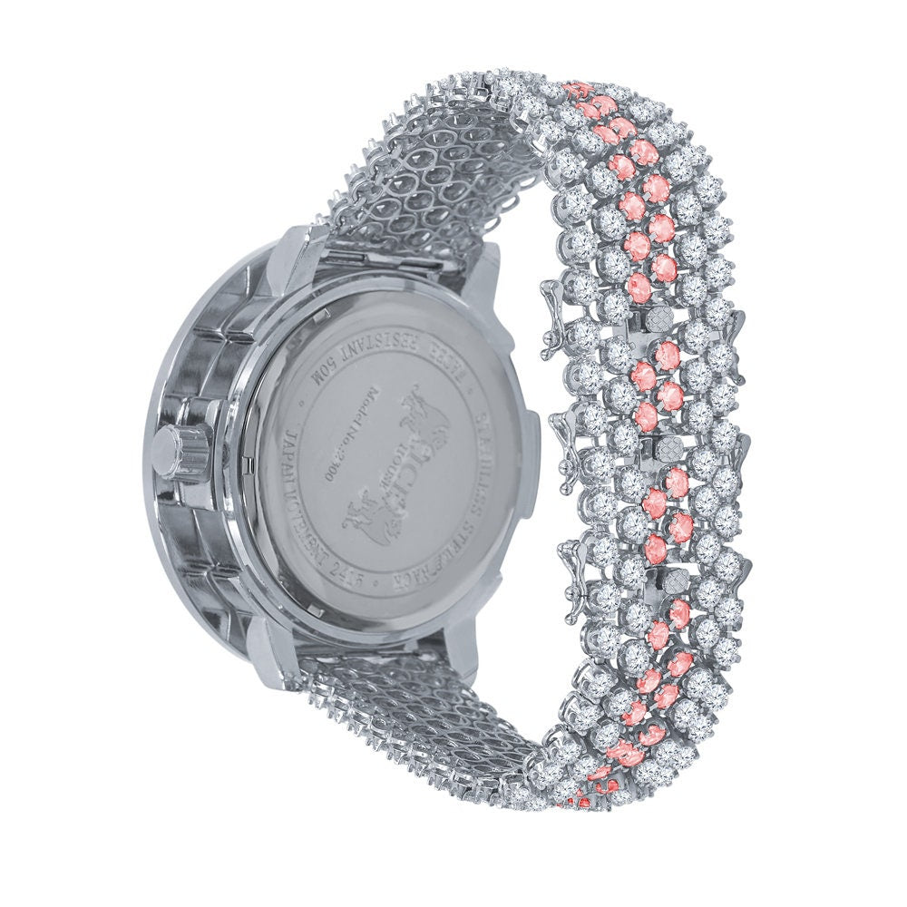 Exclusive Custom Time Piece Celebrity Inspired Lab Diamonds White Gold Tone Iced Out Khronos Jo Rodeo Watch W/Date Function