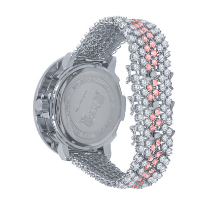 Exclusive Custom Time Piece Celebrity Inspired Lab Diamonds White Gold Tone Iced Out Khronos Jo Rodeo Watch W/Date Function