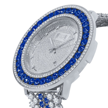 Mens Diamond Dial Watch Green Solitaire Jo Rodeo Khronos Roman Numeral Face White Gold Finish W/Date