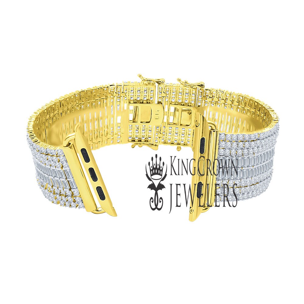 Apple Watch Series # 4 Baguette Simulated Diamonds 14K Gold Finish Wristband Replacement Bracelet Adjustable Size Custom Band