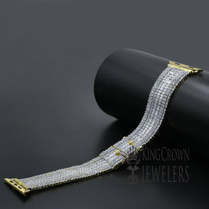 Apple Watch Series # 4 Baguette Simulated Diamonds 14K Gold Finish Wristband Replacement Bracelet Adjustable Size Custom Band