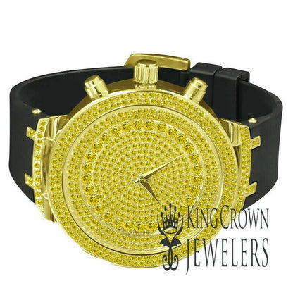 Lemonade Canary 14k Gold Finish Full Iced Out Dial Simulated Diamonds Men's Wrist Watch 48mm