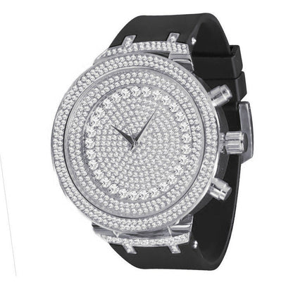 14k White Gold Finish Full Iced Out Dial Simulated Diamonds Men's Wrist Watch 48mm