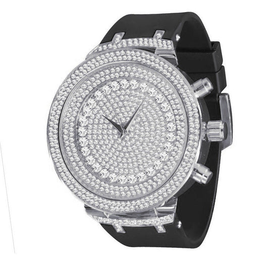 14k White Gold Finish Full Iced Out Dial Simulated Diamonds Men's Wrist Watch 48mm