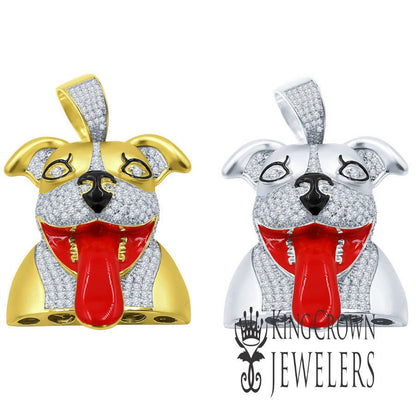 Mens Real Sterling Silver 14K Gold Finish SnapchatDog Pendant Simulated Diamonds Custom Charm