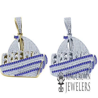 Custom Piece Real Sterling Silver Pirate Ship Pendant Simulated Diamonds 14K Gold Finish Charm 2.35''