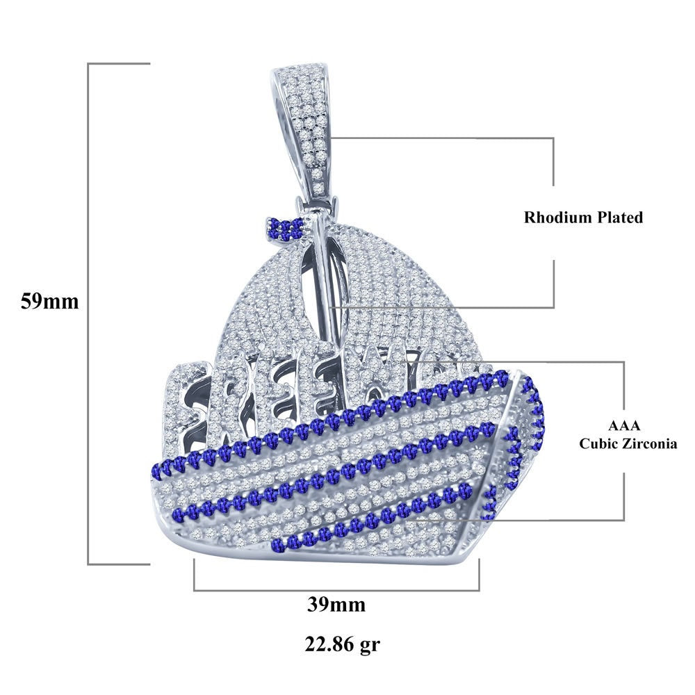 Custom Piece Real Sterling Silver Pirate Ship Pendant Simulated Diamonds 14K Gold Finish Charm 2.35''