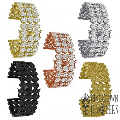 Mens 14K Gold Finish Simulated Diamond Flower Cluster Replacement Watch Band Bracelet 24mm