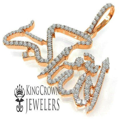 14K Rose Gold On Real Sterling Silver Allahu Akbar Muslim Pendant Simulated Diamond Islamic Arabic Charm