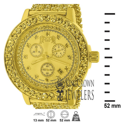 Gold Canary Tone Mens Solitaire Bezel Real Genuine Diamond Dial Iced Out Custom Band Watch W/Date Function