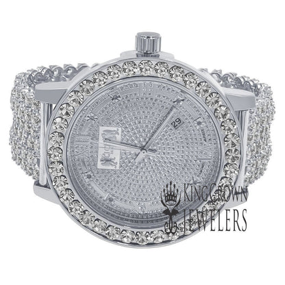 White Gold Tone Mens Solitaire Bezel Real Genuine Diamond Dial Iced Out Custom Band Watch W/Date Function