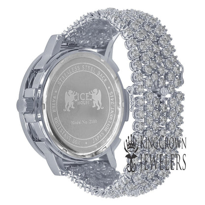 White Gold Tone Mens Solitaire Bezel Real Genuine Diamond Dial Iced Out Custom Band Watch W/Date Function