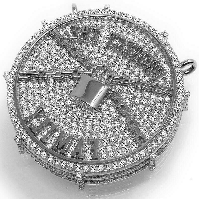 Exclusive Custom Piece 14K White Gold Over Real Sterling Silver Protect The Family 3D Pendant Medallion Charm 41 + Grams