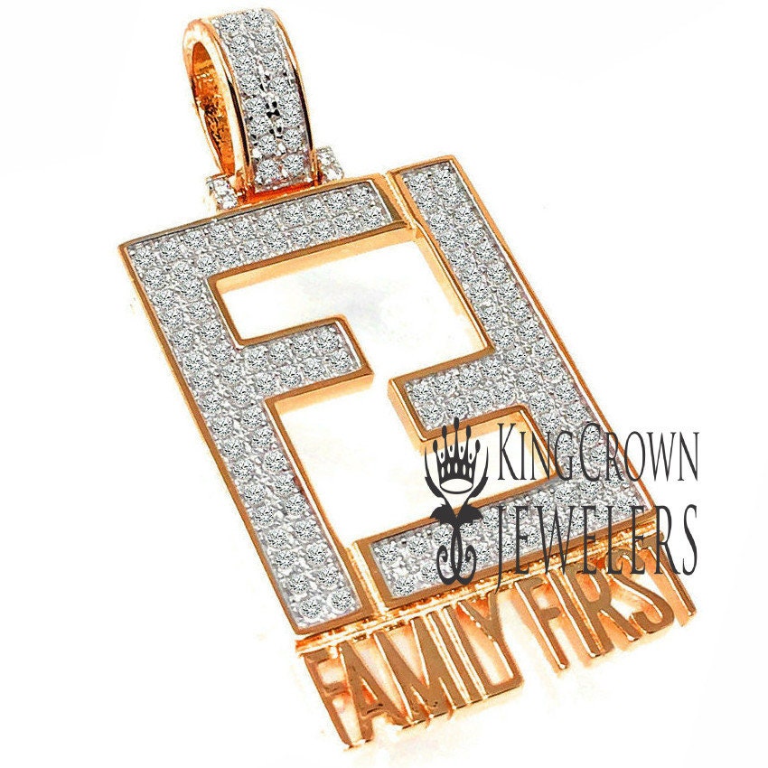 14K Rose Gold On Real Sterling Silver Family First Simulated Diamonds Custom Charm Pendant