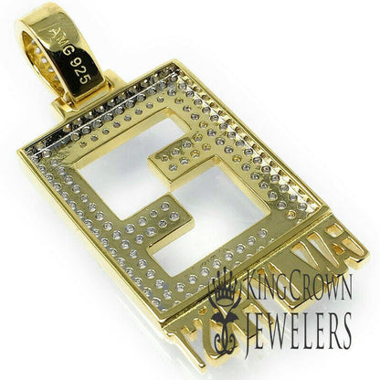 14K Yellow Gold On Real Sterling Silver Family First Simulated Diamonds Custom Charm Pendant