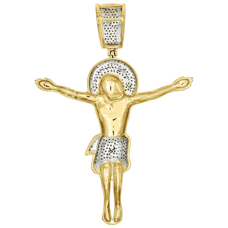 Real Genuine Diamonds Crucifix Holy Jesus Pendant Cross Designer Charm 10K Gold Finish 2.5''