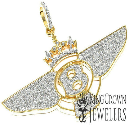 Real Yellow Gold Sterling Silver Simulated Diamond B Wing Flying B Bentley Crown Pendant Charm