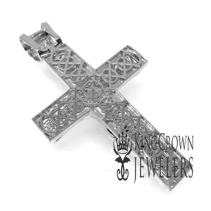 Real Genuine Diamond Jesus Crucifix Cross 10K White Gold Finish Charm Pendant Big 3.5''