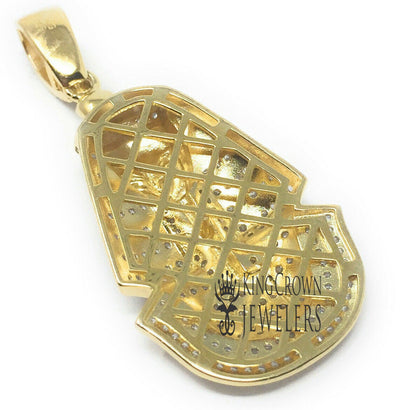23 + Grams Real Sterling Silver 14K Gold Over Simulated Diamond Egyptian King Tut Pharaoh Mummy Pendant Charm 2.55'' + Free Chain