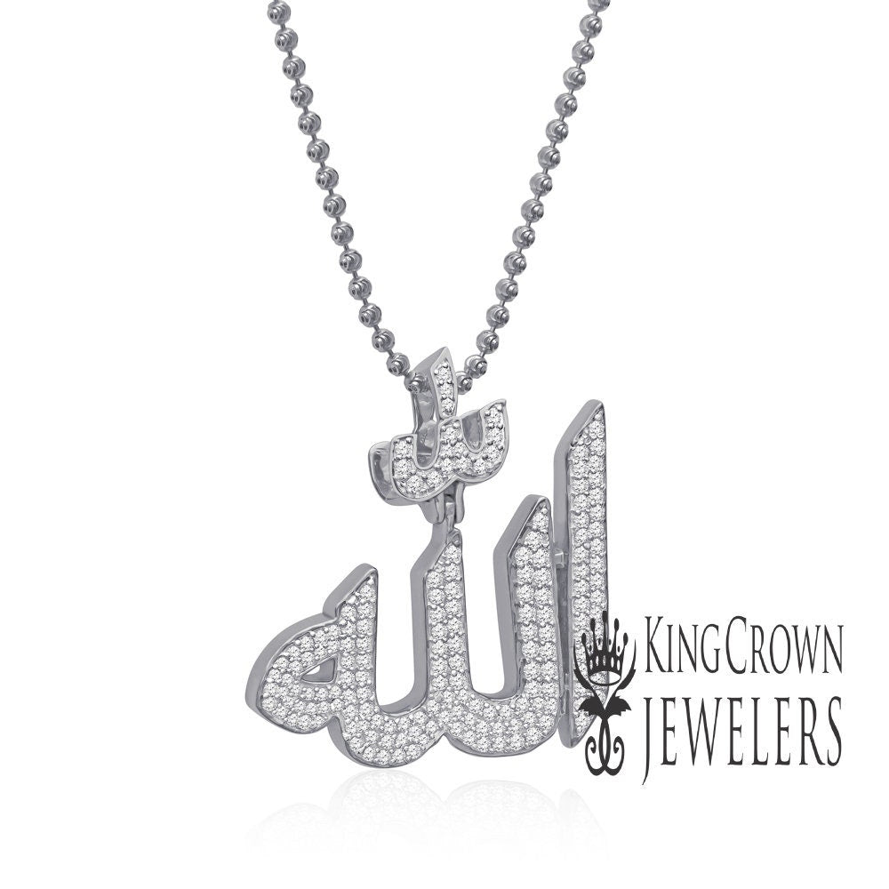 14k Gold On Real Genuine Italian Sterling Silver Simulated Diamond Allah God Muslim Islamic Arabic Charm Pendant Chain Neckless Set Unisex
