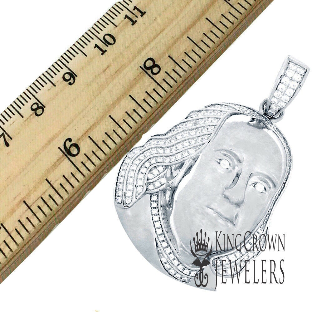 Pure  Italian Sterling Silver 14K White Gold Finish 100 Dollar Bill Money Face Franklin Lab Diamond Custom Charm Pendant 2"