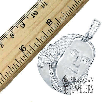 Pure  Italian Sterling Silver 14K White Gold Finish 100 Dollar Bill Money Face Franklin Lab Diamond Custom Charm Pendant 2"