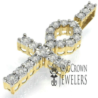 Real Genuine Diamonds Ankh Cross Charm 10K Yellow Gold Finish Unisex Pendant 2''