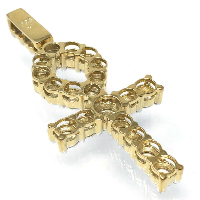 Real Genuine Diamonds Ankh Cross Charm 10K Yellow Gold Finish Unisex Pendant 2''