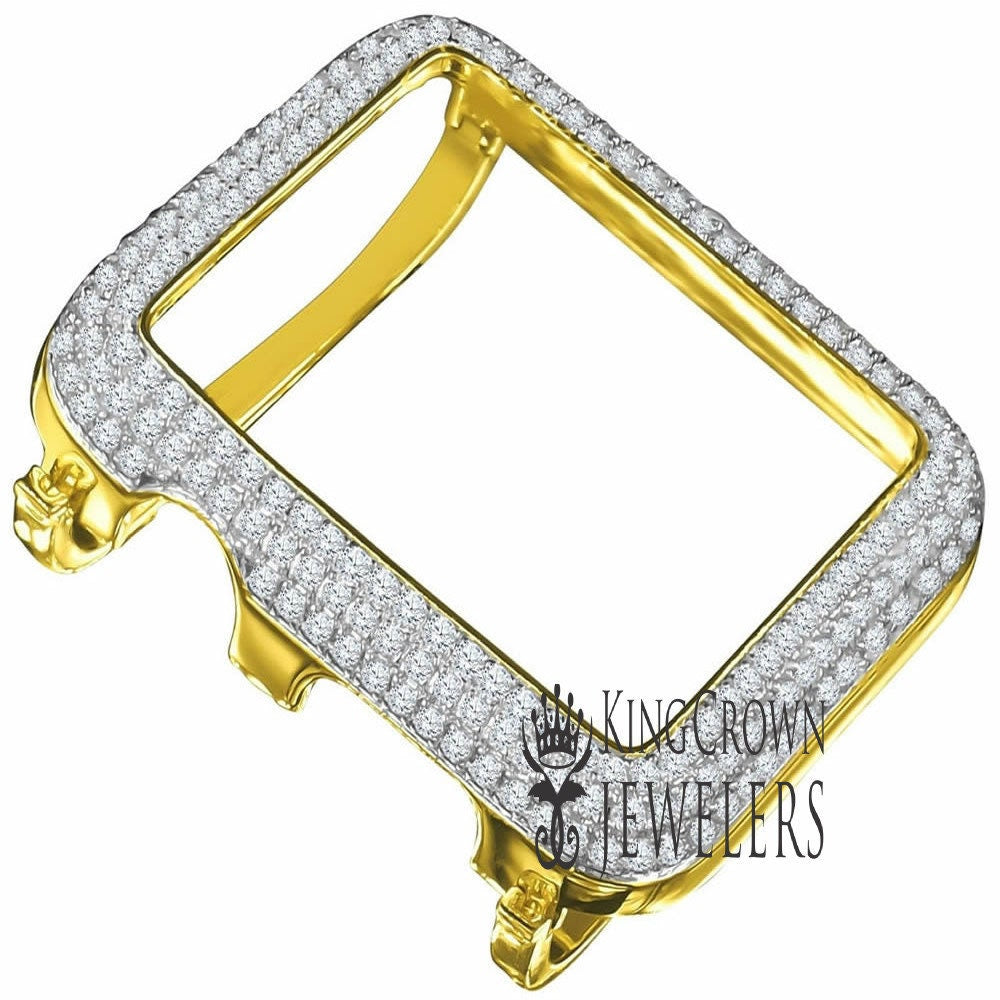 Real Italian Sterling Silver Apple Watch Series # 1 Bezel 42mm 14K Gold Finish Simulated Diamond Insert Face Cover Case