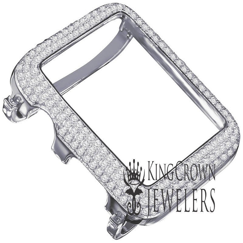 Real Italian Sterling Silver Apple Watch Series # 1 Bezel 42mm 14K Gold Finish Simulated Diamond Insert Face Cover Case