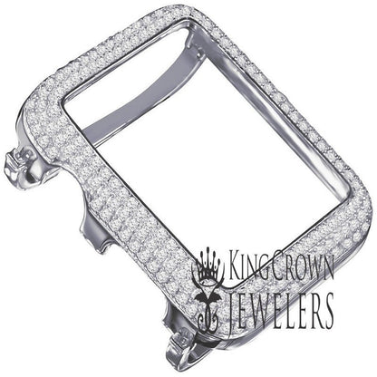 Real Italian Sterling Silver Apple Watch Series # 1 Bezel 42mm 14K Gold Finish Simulated Diamond Insert Face Cover Case