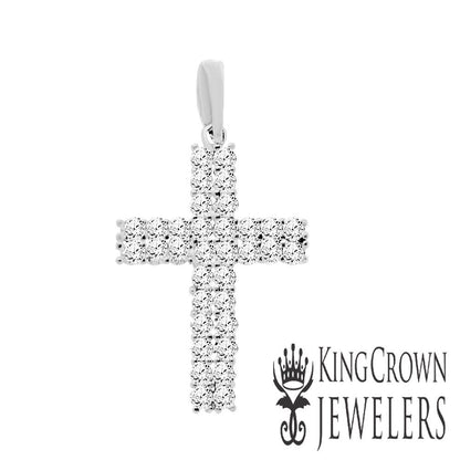 1.25" Sterling Silver Ladies Mini White Gold Finish Cross Charm Pendant A++ Czs 1.25"