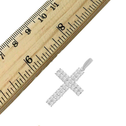 1.25" Sterling Silver Ladies Mini White Gold Finish Cross Charm Pendant A++ Czs 1.25"