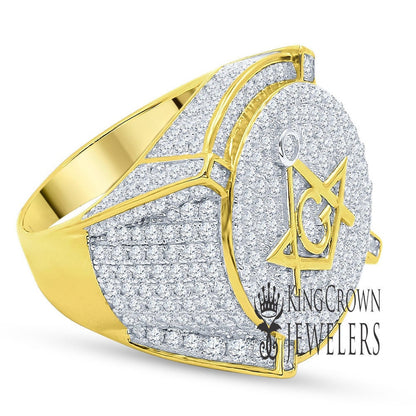 Mens Real Yellow Gold Sterling Silver Simulated Diamond Masonic Free Mason G Compass Pinky Ring Band