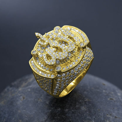 Mens Real Yellow Gold Sterling Silver Simulated Diamond Allah God Muslim Islamic Pinky Ring Band
