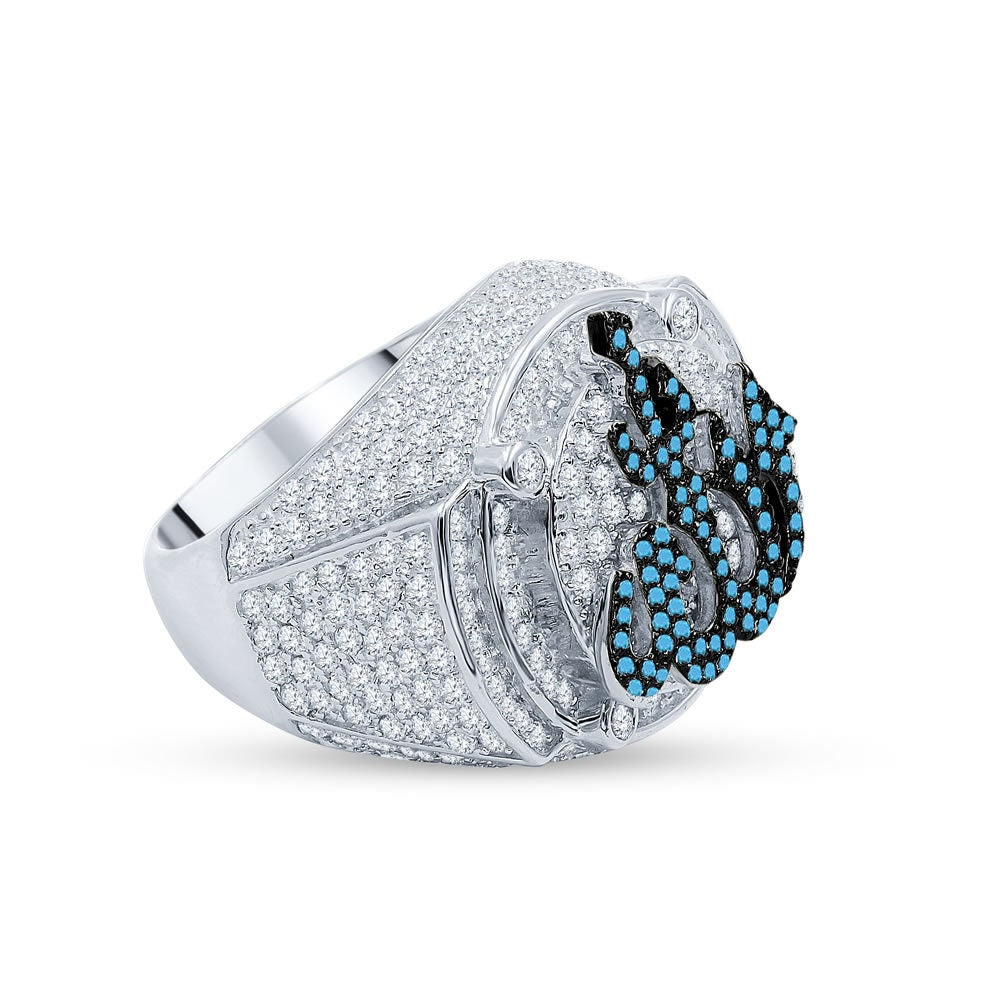 2 Tone Mens Real White Gold Over Pure Sterling Silver Simulated Diamond Allah God Muslim Islamic Pinky Ring Band