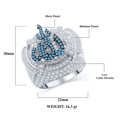 2 Tone Mens Real White Gold Over Pure Sterling Silver Simulated Diamond Allah God Muslim Islamic Pinky Ring Band