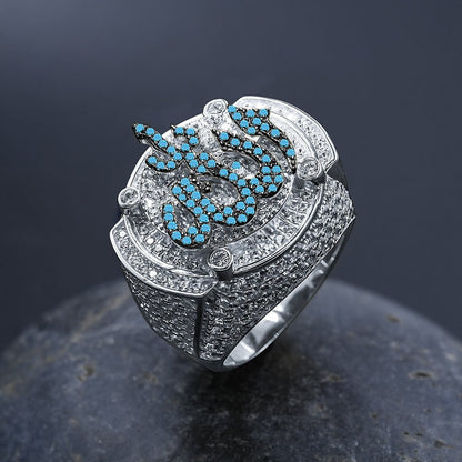 2 Tone Mens Real White Gold Over Pure Sterling Silver Simulated Diamond Allah God Muslim Islamic Pinky Ring Band