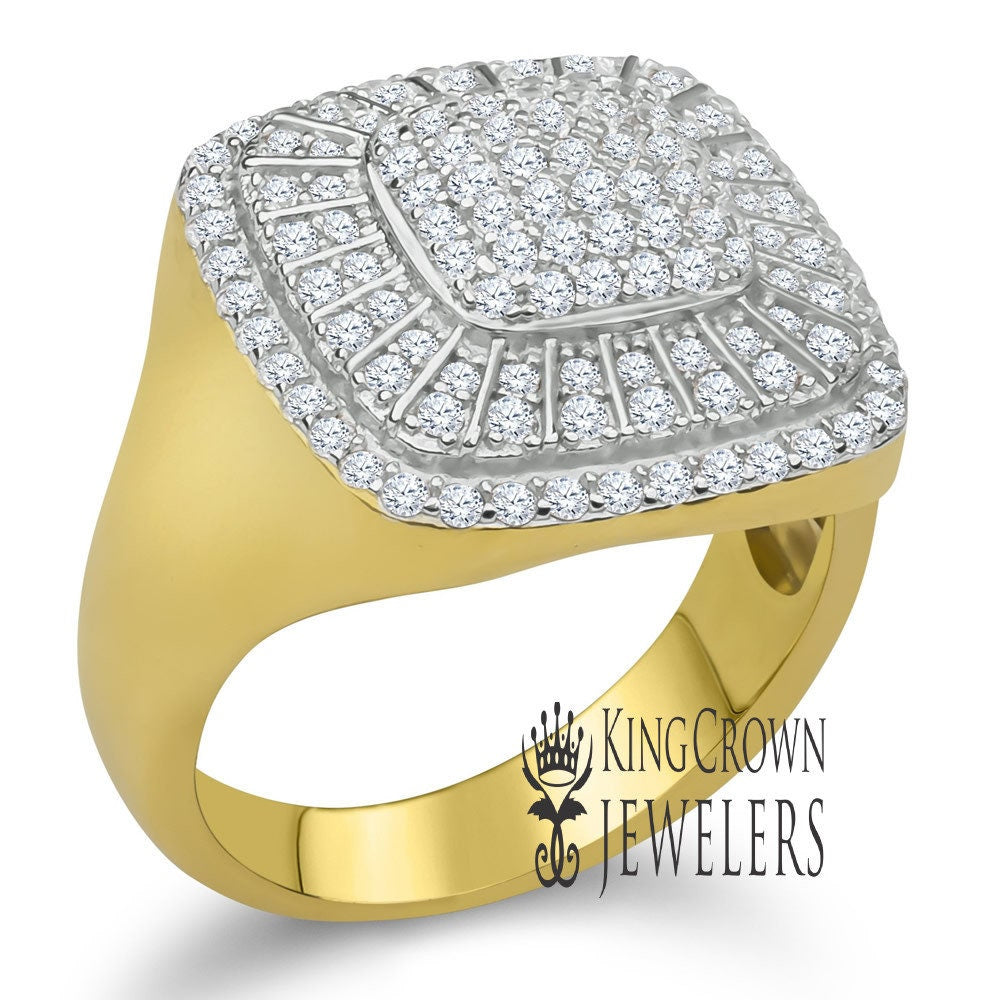 Mens Wedding Band 14K Real Yellow Gold On Genuine Sterling Silver Simulated Diamond Ring