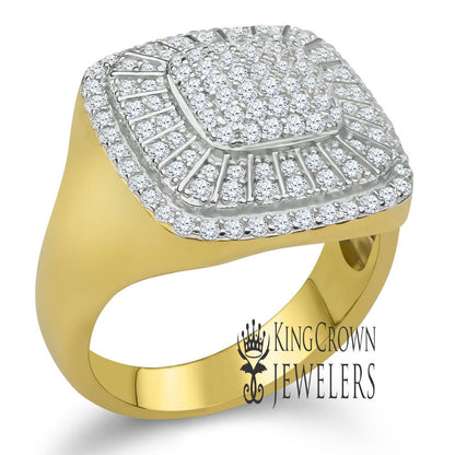 Mens Wedding Band 14K Real Yellow Gold On Genuine Sterling Silver Simulated Diamond Ring