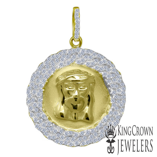1.5" Real Silver 10k Yellow Gold Jesus Head Face Charm Pendant Men's Ladies New