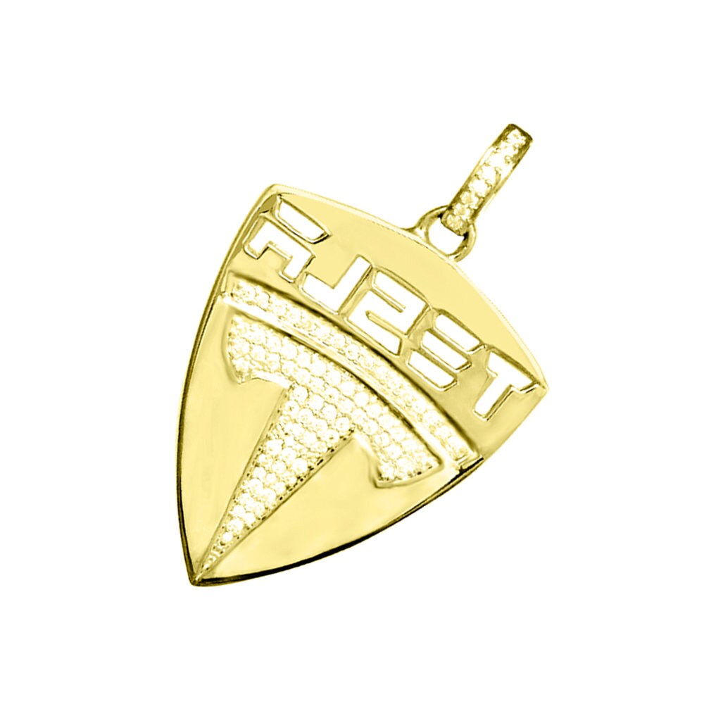 New 10k Yellow Gold Tone Men's Real Sterling Silver Car Logo Custom Charm Pendant 2.25"