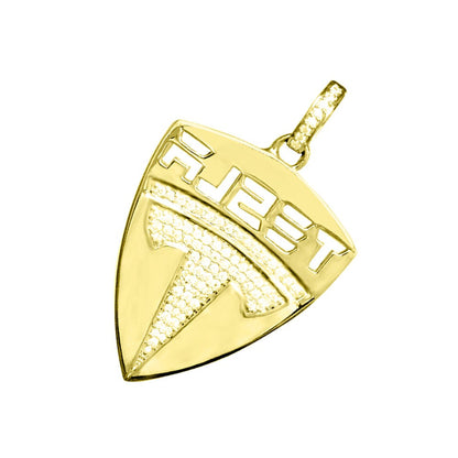 New 10k Yellow Gold Tone Men's Real Sterling Silver Car Logo Custom Charm Pendant 2.25"
