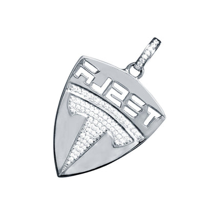 New 10k White Gold Tone Men's Real Sterling Silver Car Logo Custom Charm Pendant 2.25"